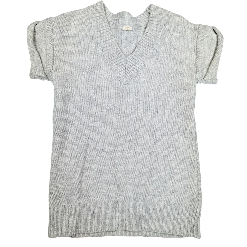 J. Crew Alpaca Wool Blend Gray V-Neck Tunic Short Sleeve Sweater Womens XS 47633